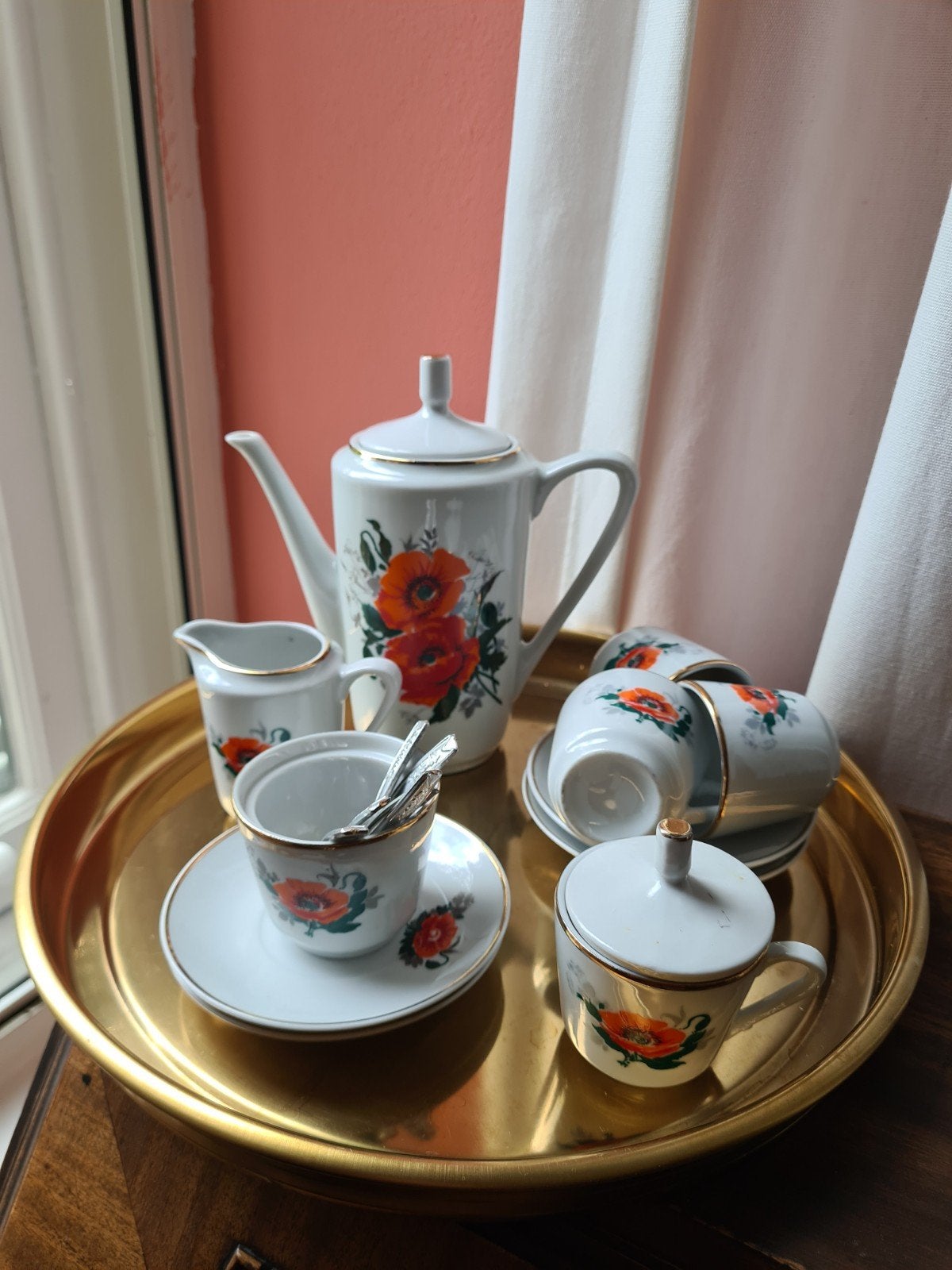 Vintage Kinderserviesje met Klaprozen - Sier of Spelen, Antiek en Kunst, Ophalen of Verzenden
