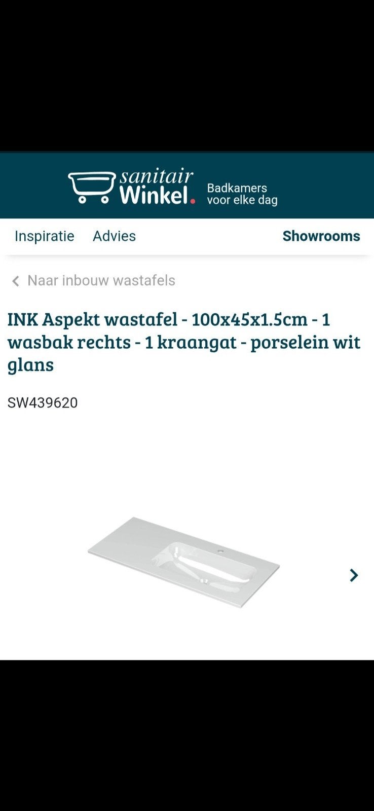 Nieuw INK Aspekt Wastafel 100x45x1.5 ZONDER KRAANGAT, Ophalen, Nieuw, 50 tot 100 cm, Minder dan 100 cm