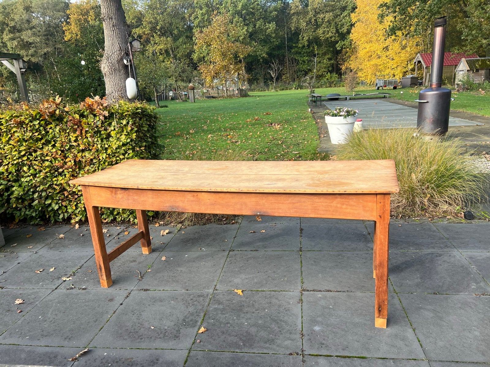 Antieke vintage Franse keukentafel broccante tafel, Ophalen, Gebruikt, 200 cm of meer, 50 tot 100 cm