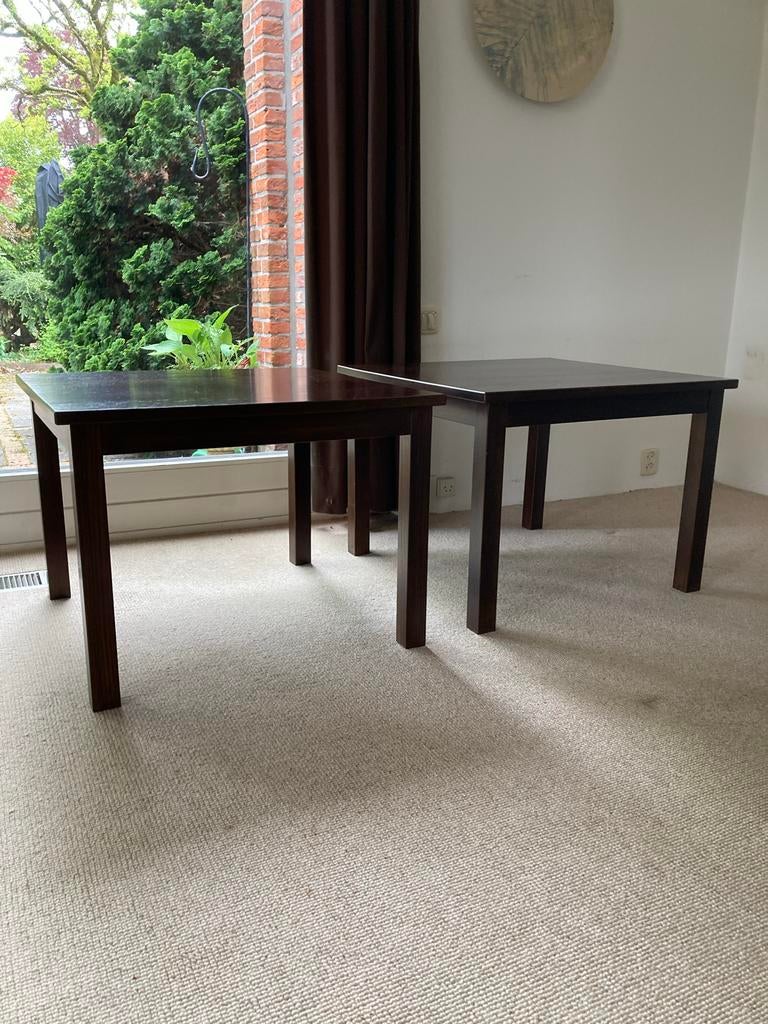 2 Bijzettafels vierkant 70x70 cm, 52 cm hoog, Gebruikt, Vierkant, 55 tot 75 cm, Ophalen