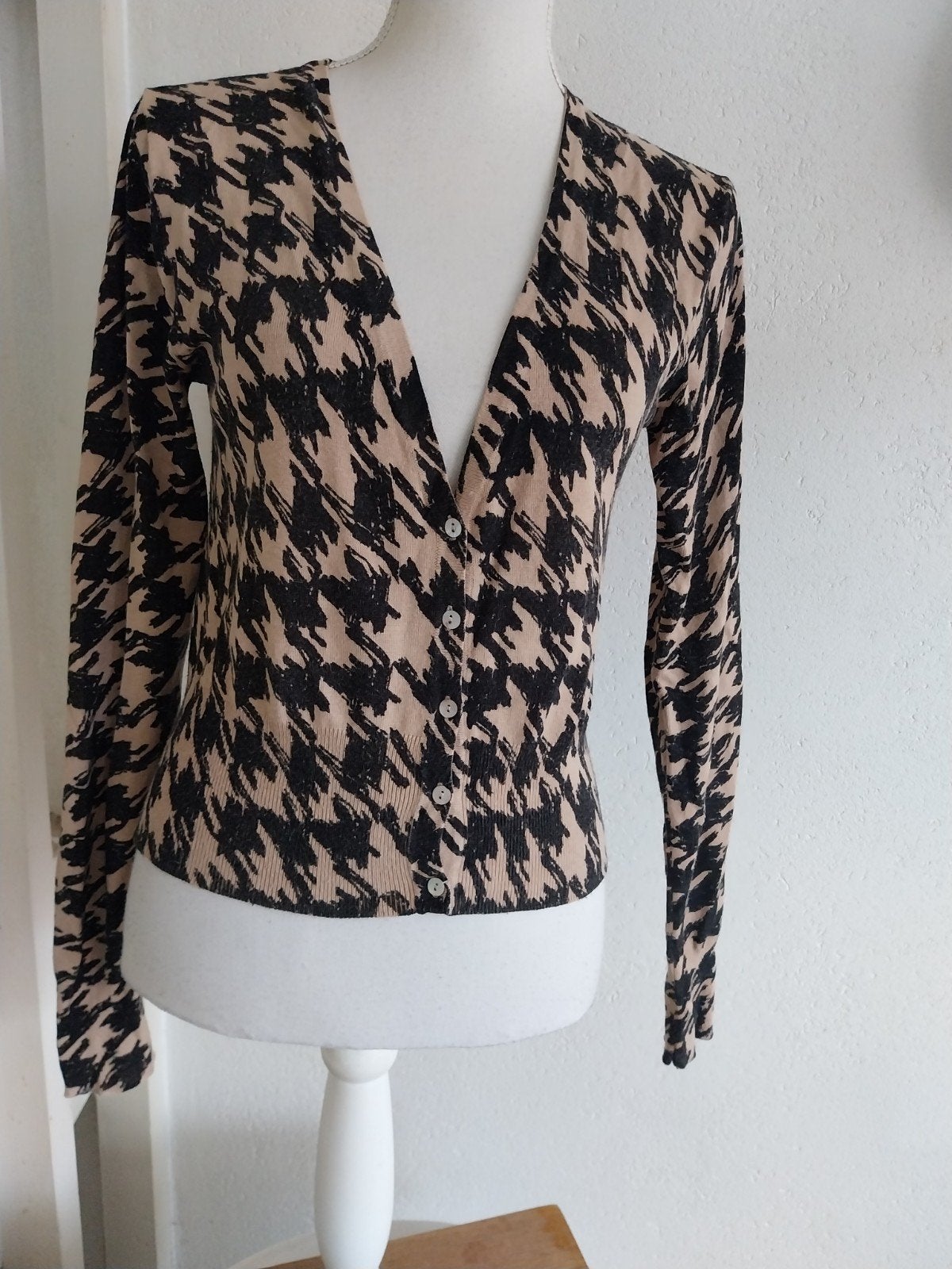 Stijlvol vest met pied-de-poule print Liv maat M/L, Maat 38/40 (M), Beige, Ophalen of Verzenden, Zo goed als nieuw