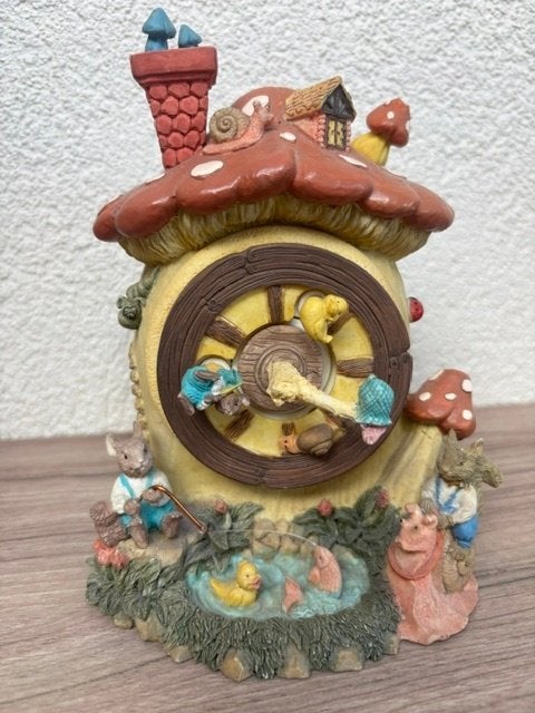 vintage Muziek- en bewegingsbeeldje paddenstoel/muizen, Ophalen, Gebruikt