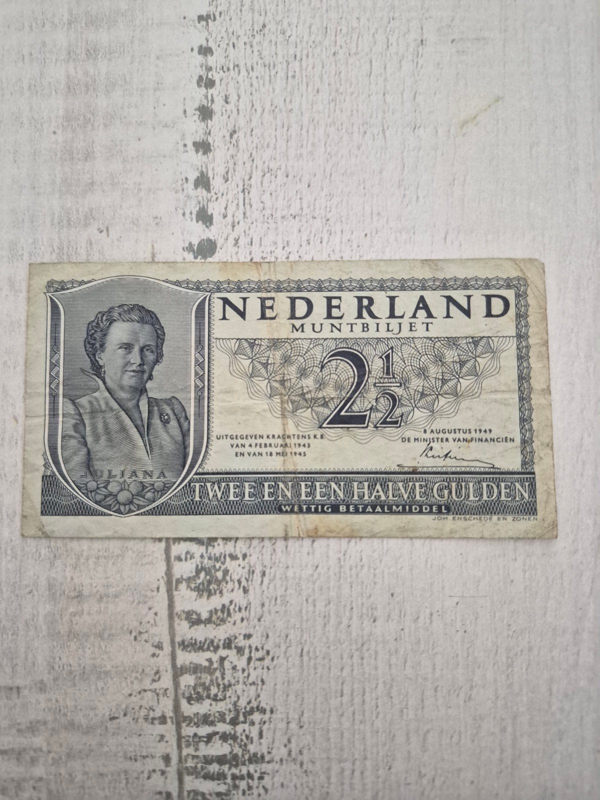 Nederlands Muntbiljet 2½ Gulden Juliana 1949, Ophalen of Verzenden