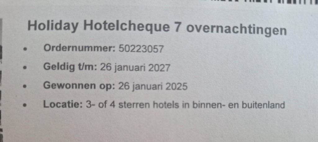 vakantiecheque 2 p voor 7 nachten, Tickets en Kaartjes, Twee personen, Kortingsbon, Overige typen