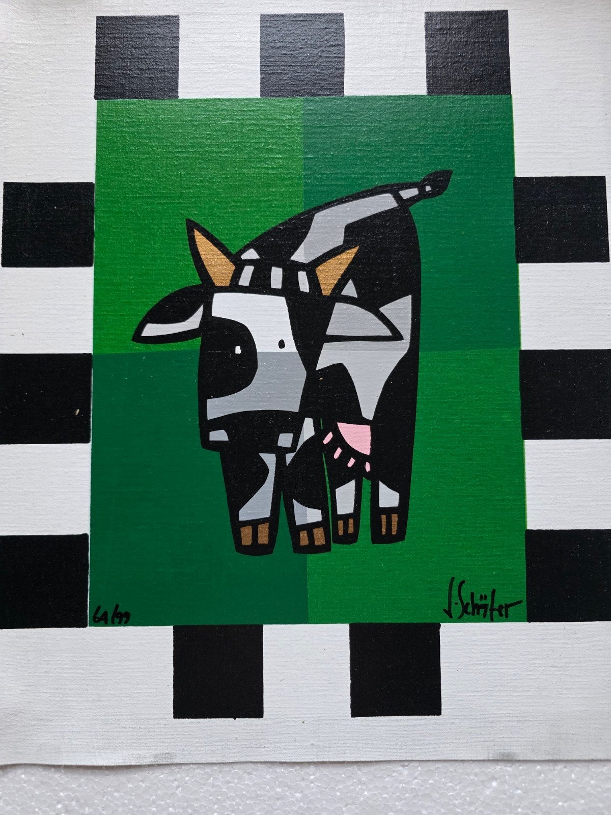 4 originele zeefdrukken op linnen van Jacqueline Schafer, Antiek en Kunst, Ophalen of Verzenden