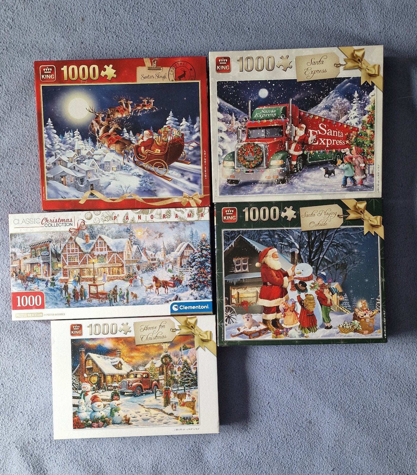 5 Kerst Legpuzzels 1000 Stukjes - King & Clementoni, Hobby en Vrije tijd, Denksport en Puzzels, Ophalen, 500 t/m 1500 stukjes