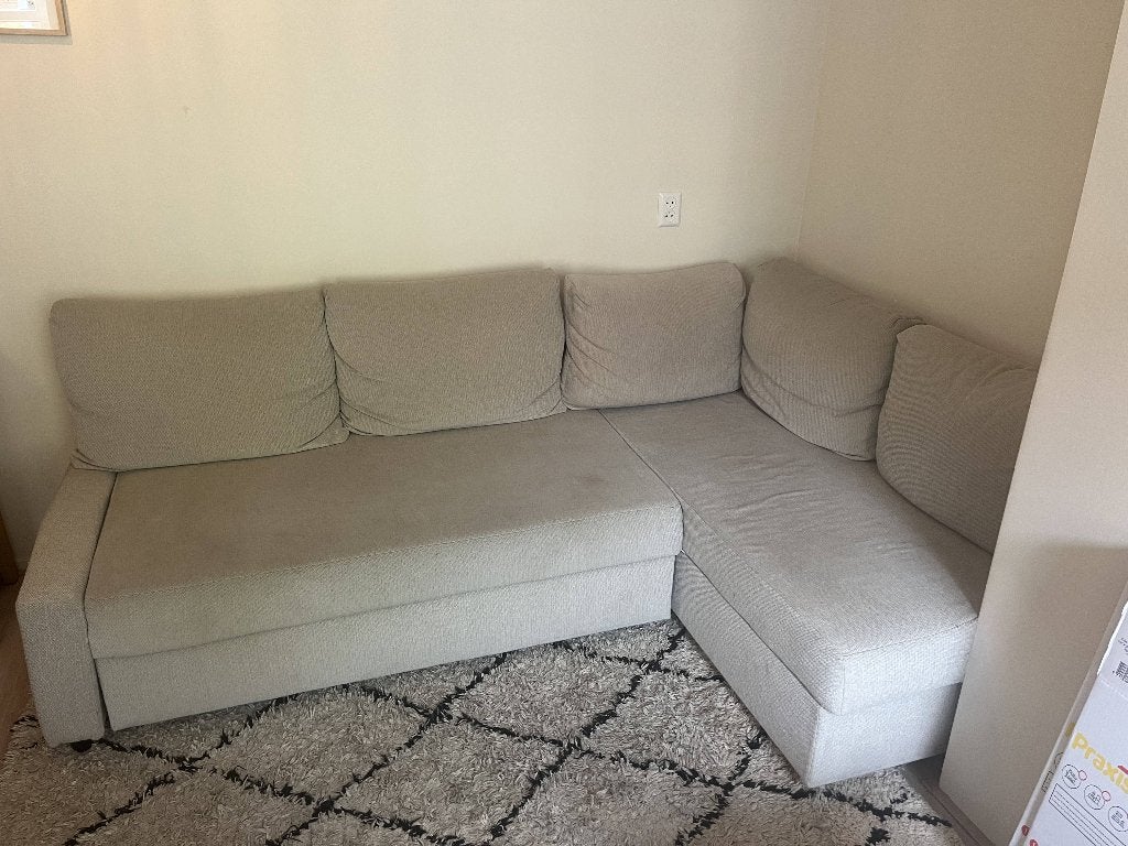 IKEA FRIHETEN hoekslaapbank met opberger – Beige, Ophalen, Gebruikt
