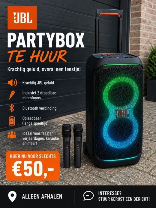 JBL Partybox320  met 2 microfoons huren  €50, Muziek en Instrumenten, Ophalen, Partygalaxyshop@hotmail.com, Partygalaxyshop, Nieuw