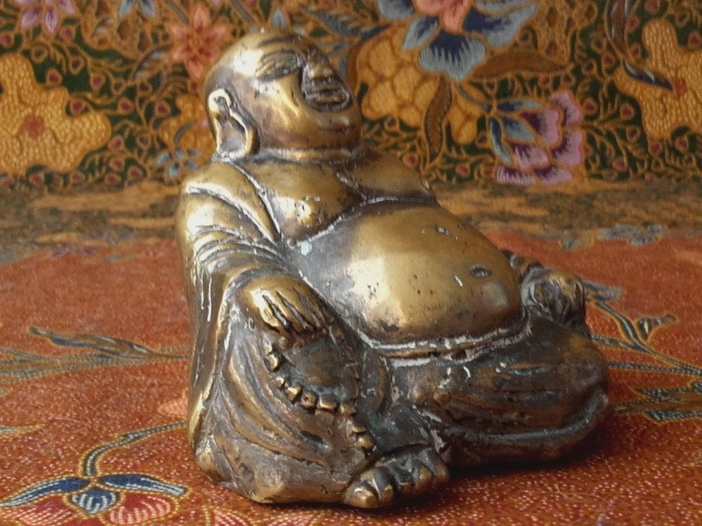 Mooi zwaar oud Chinees brons beeldje van Boeddha 8,1 cm., Handgemaakt, Ophalen of Verzenden, China, Brons