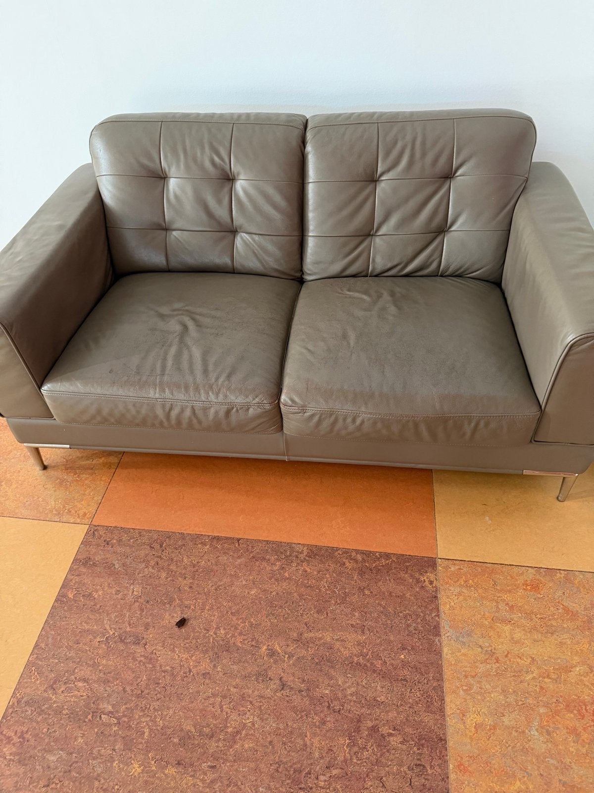 tweezitsbank van leer, Ophalen, Gebruikt, 150 tot 200 cm, Tweepersoons