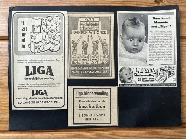 4 Liga advertenties 1925, 1942 en 1965, Ophalen of Verzenden, 1940 tot 1960, Nederland, Knipsel(s)