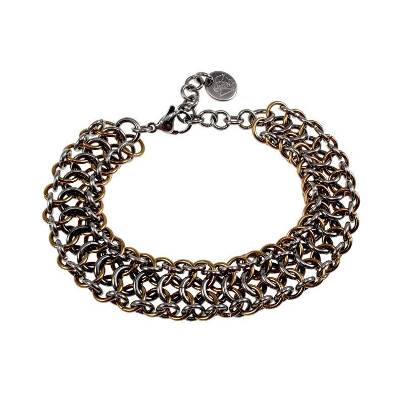 Armband Unisex Brede RVS Schakelarmband  BicolorWeeftechniek, Staal, Birgitta-Gracht 33, 6465 EL Kerkrade, Nederland, Verzenden