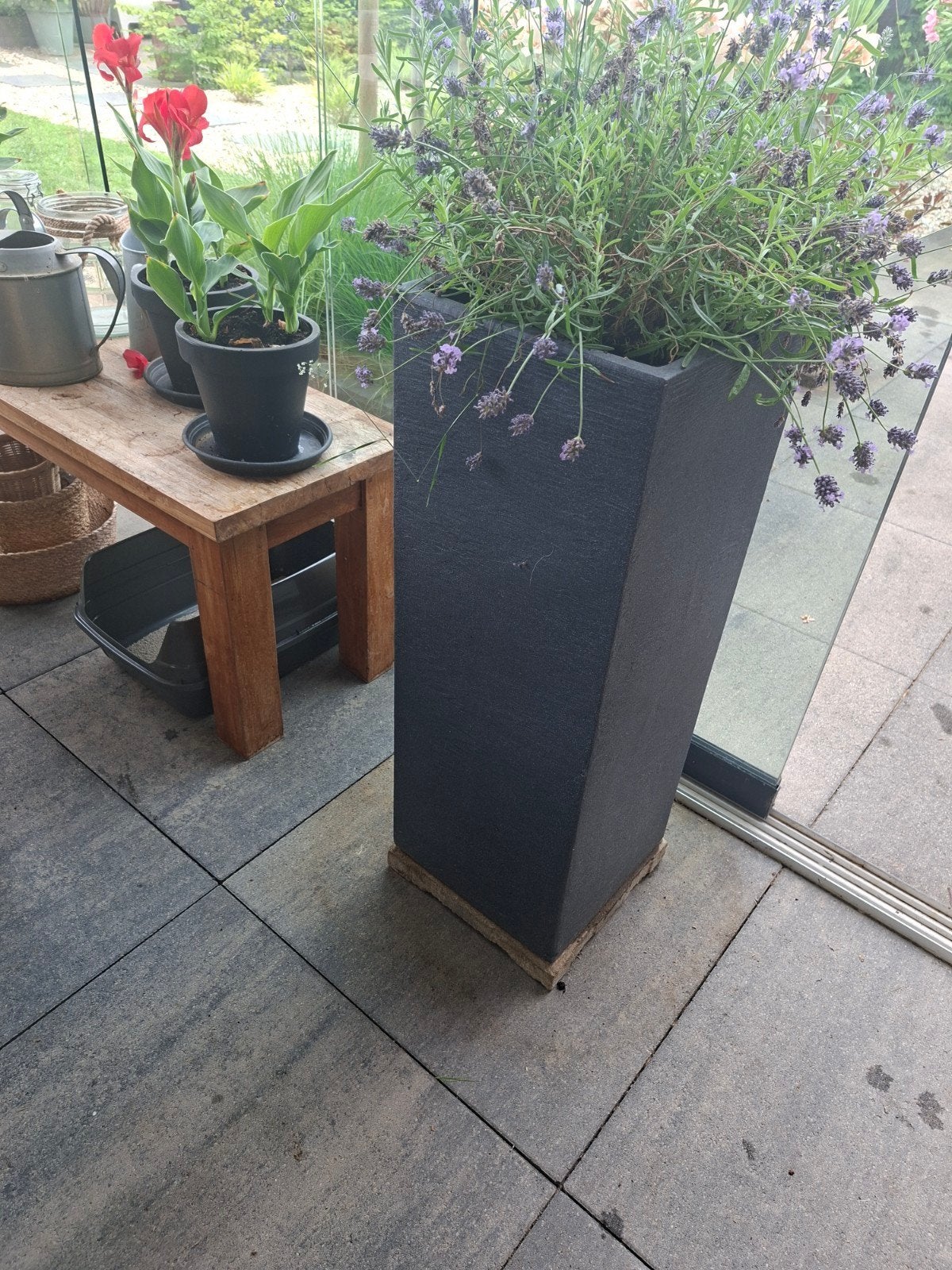 2x antraciet plantenbak zuil, Ophalen, Kunststof, Minder dan 60 cm, Vierkant
