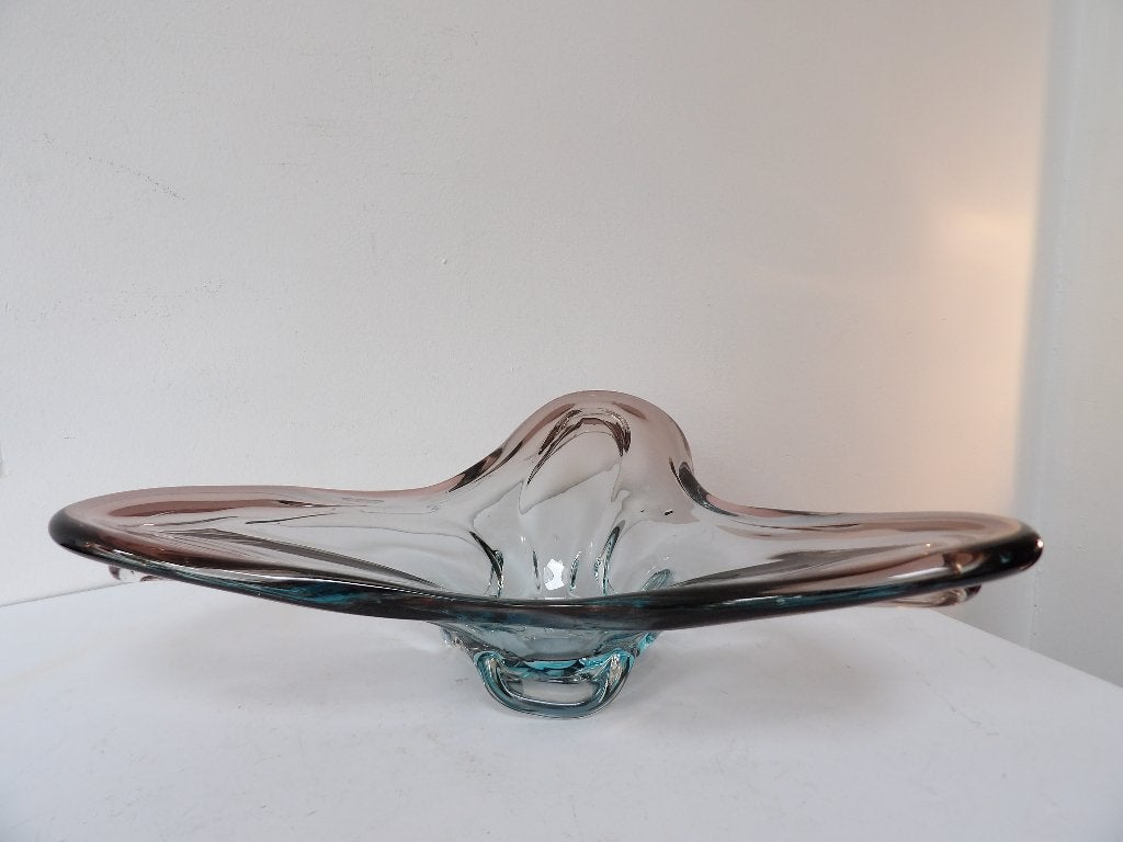 Sixties Murano Kristal Glas Schaal Paars/Blauw 31cm, Antiek en Kunst, Antiek | Glas en Kristal, Ophalen of Verzenden