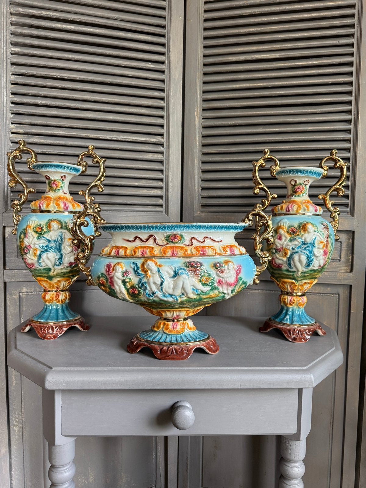 Italiaans schouwstel in Capodimonte/Rococo stijl gemerkt, Ophalen of Verzenden