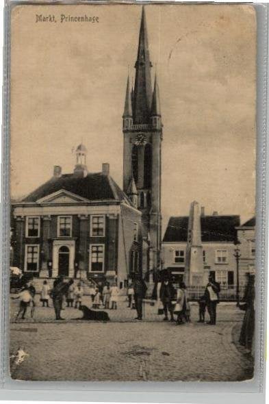 Antieke Ansichtkaart Markt, Princenhage militair st 1917