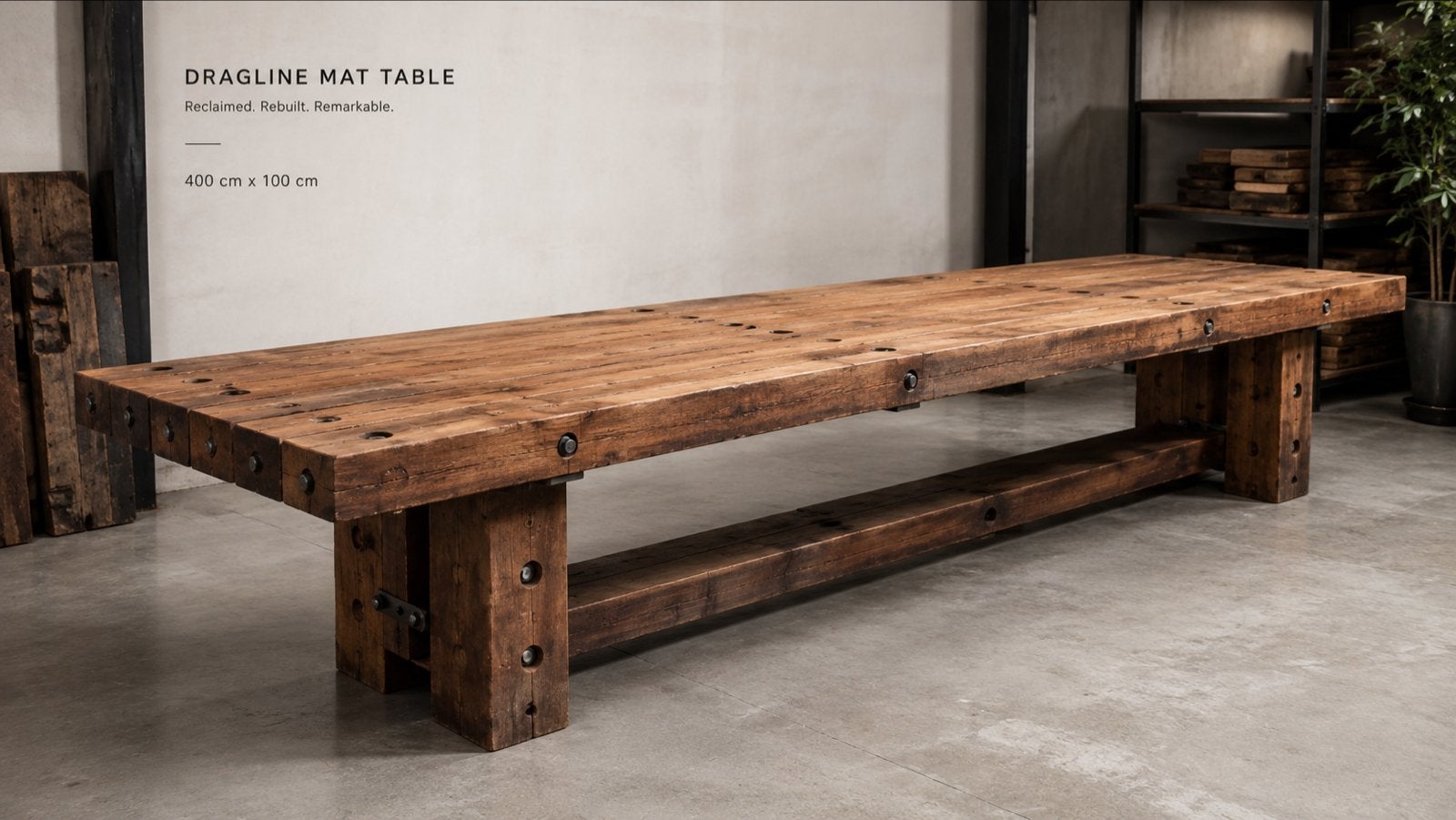 Gezocht Robuuste Draglineschotten tafel - 400x100 cm, Gebruikt, 200 cm of meer, Vijf personen of meer, Rechthoekig