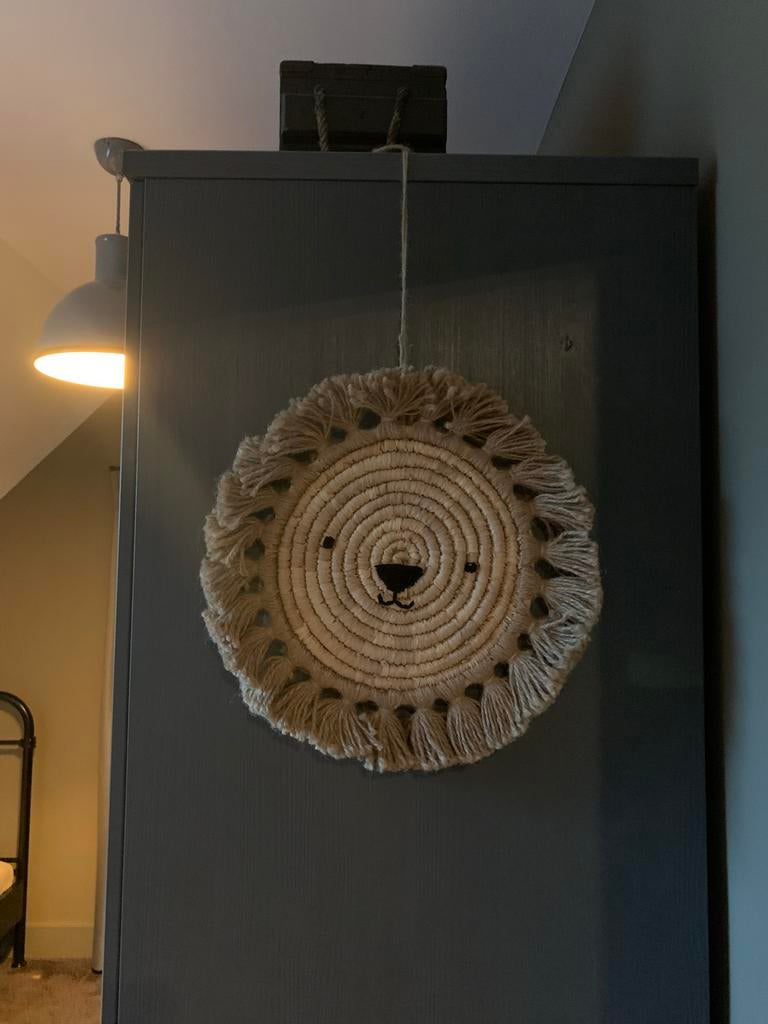 Decoratieve Leeuw Riet Wandhanger - Boho Stijl, Ophalen of Verzenden, Zo goed als nieuw, Wanddecoratie