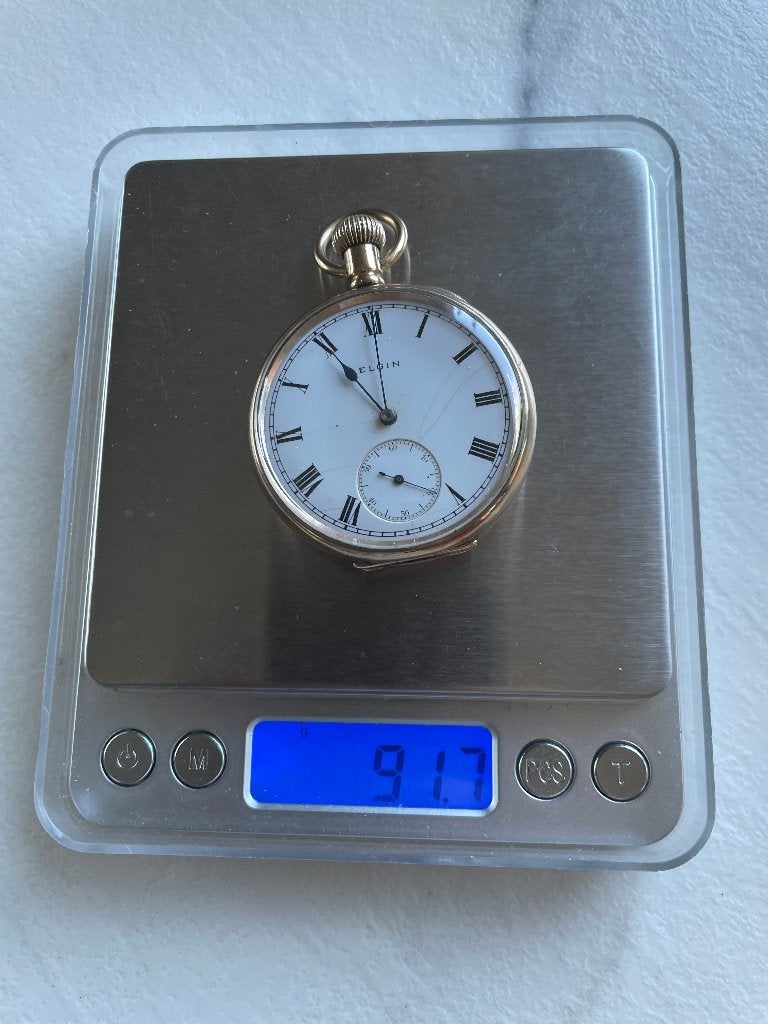 Antiek, gouden heren vestzak horloge, merk Elgin., Ophalen of Verzenden, Goud