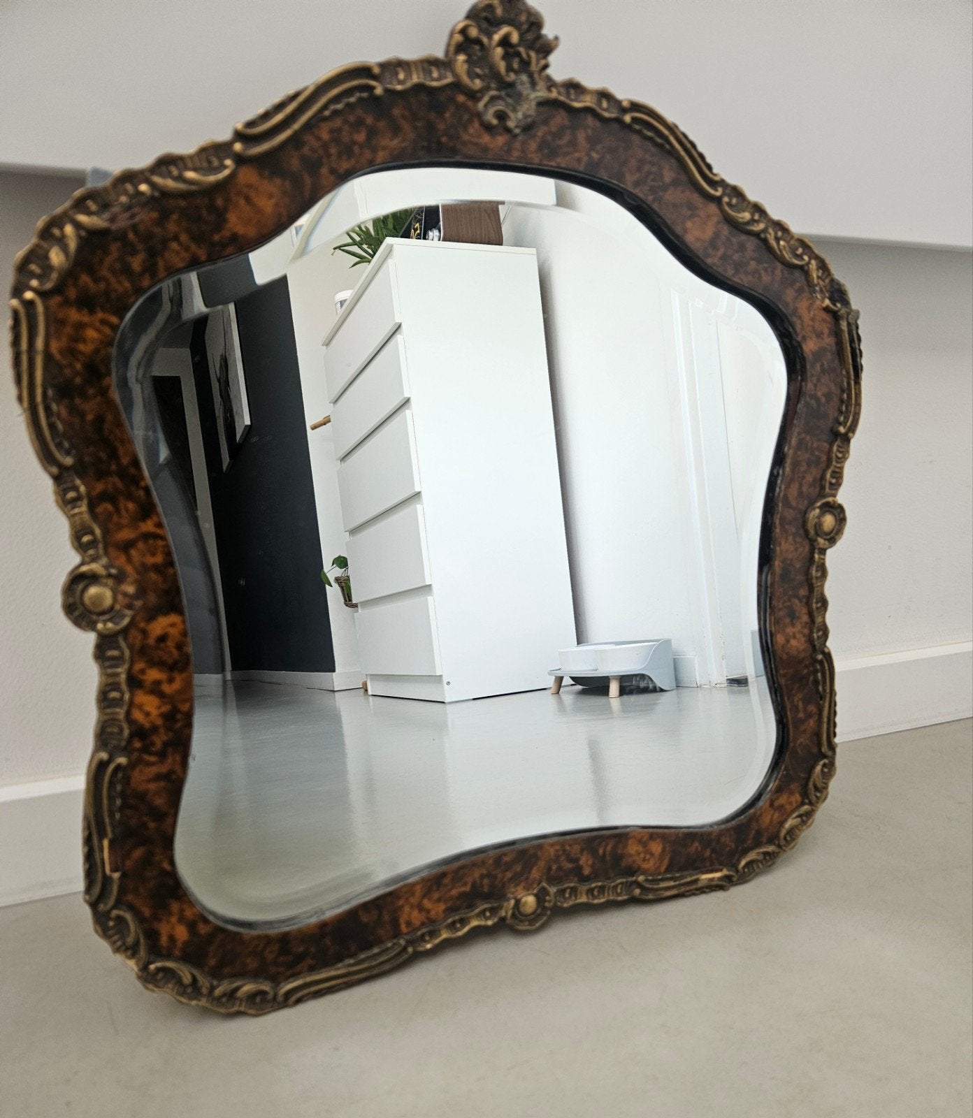 Oude Barokstijl Spiegel Jaren 40, Antiek en Kunst, Antiek | Spiegels, Ophalen of Verzenden, Rechthoekig, Minder dan 50 cm
