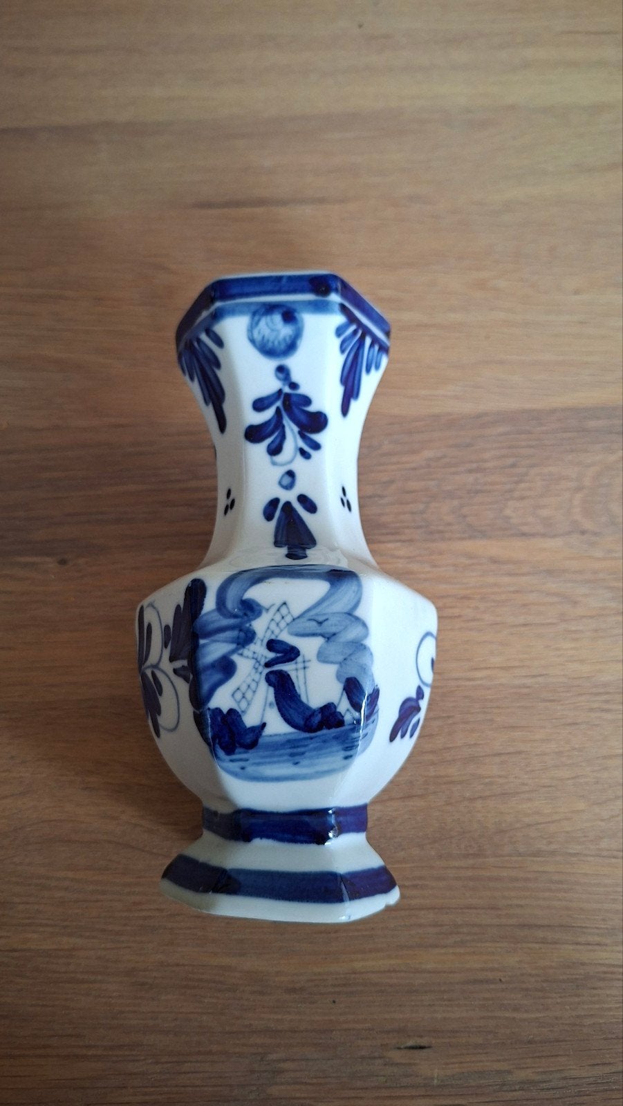 Vintage Delfts Blauw vaasje met molen decoratie, Ophalen