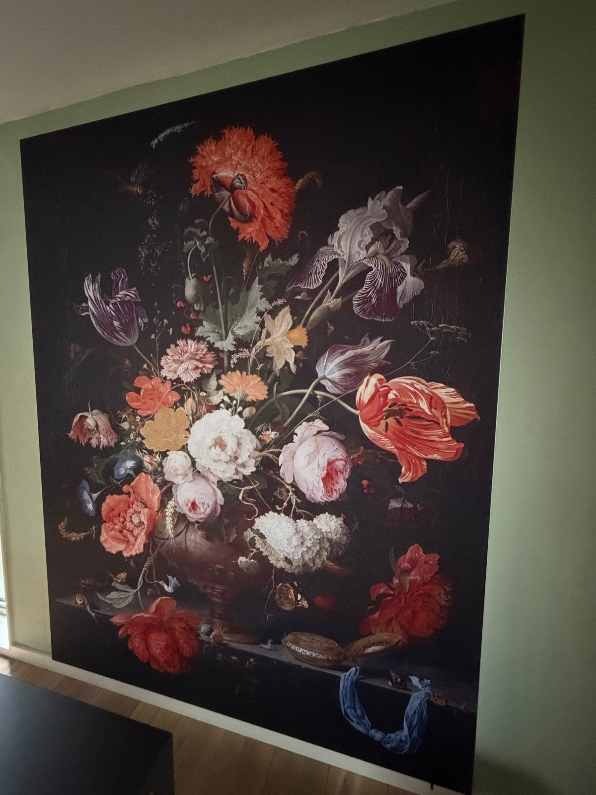 Muurmeester Stilleven met bloemen en een horloge, Ophalen, 125 cm of meer, Zo goed als nieuw, Schilderij