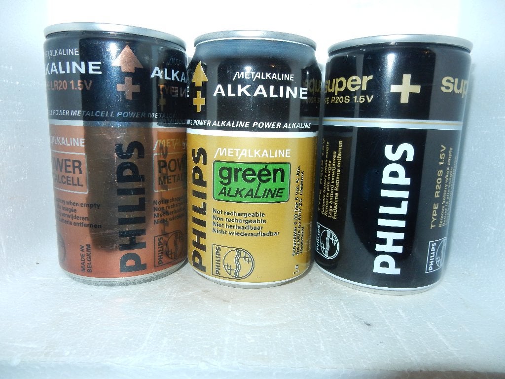 3 PHILIPS Batterij BAVARIA Bier blikjes (33cl) Leeg !!, Ophalen of Verzenden, Overige typen, Bavaria
