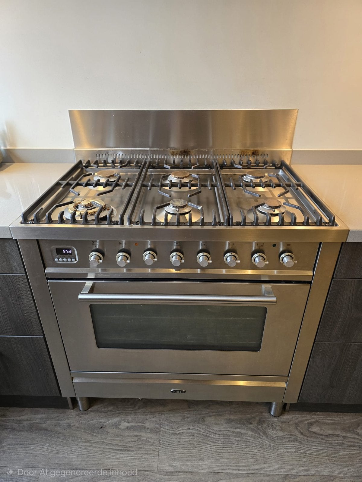 Boretti RVS 6 pits 90 cm gasfornuis met electrische oven, Ophalen, Gebruikt, Hete lucht, Gas