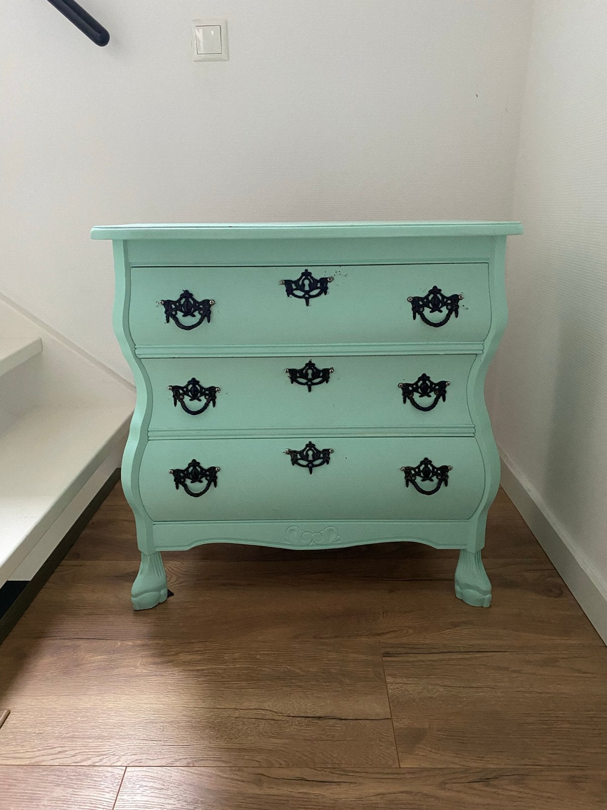 Vintage ladekastje / commode in mintgroen, Ophalen, Gebruikt, 50 tot 100 cm, 3 of 4 laden