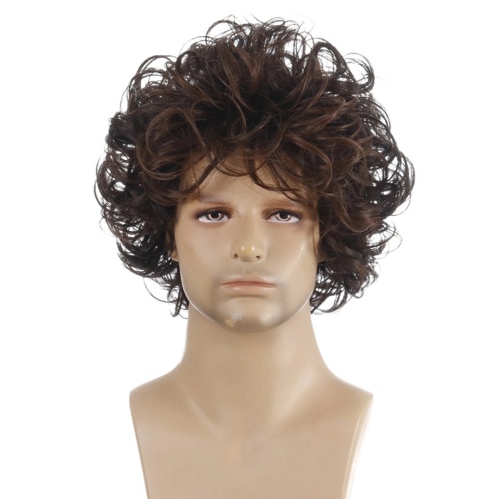 Bruine Krullen Heren Pruik Haarstuk Haren Haarstukje Mannen, Verzenden, Nieuw, Pruik of Haarverlenging
