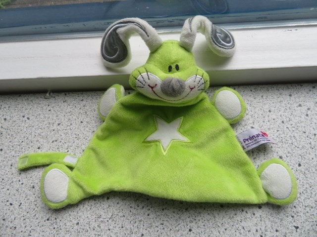 Knuffeldoek konijn of konijntje merk Prenatal groen wit, Kinderen en Baby's, Groen, Prénatal, Konijn, Ophalen of Verzenden