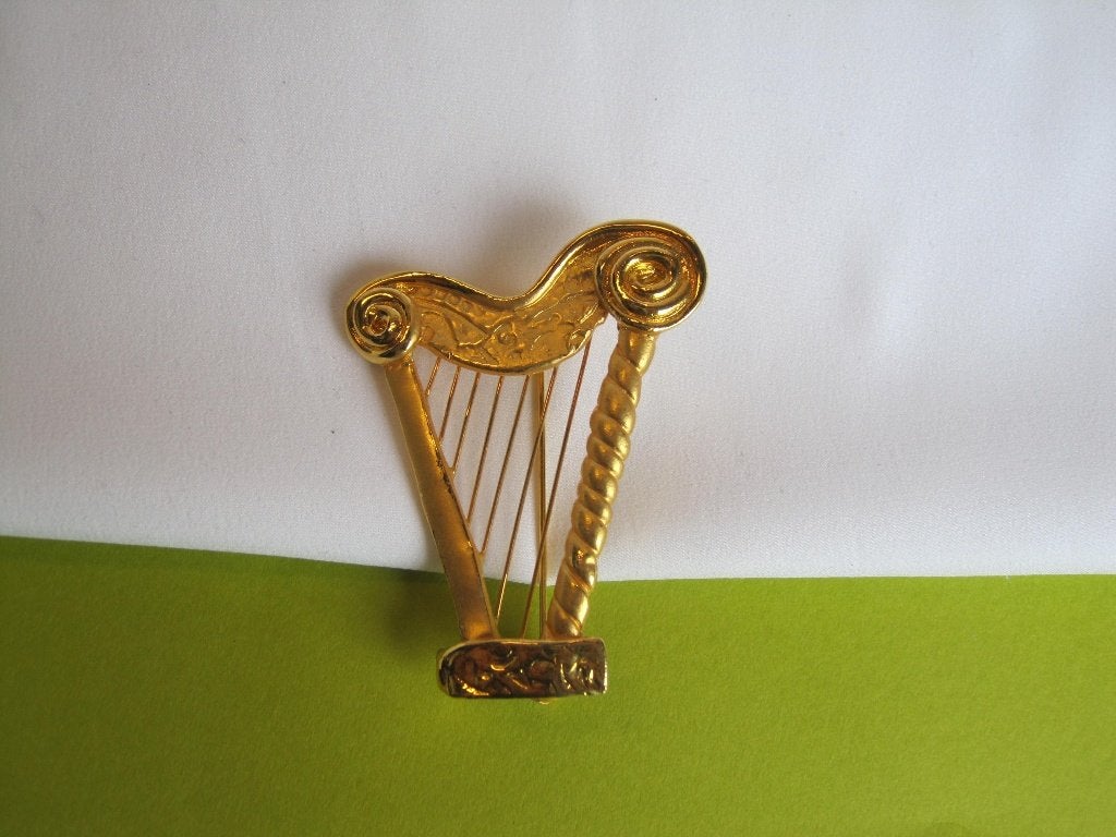Broche harp muziek instrument 5.3x4.1 cm, Verzenden, Zo goed als nieuw, Goud, Overige materialen