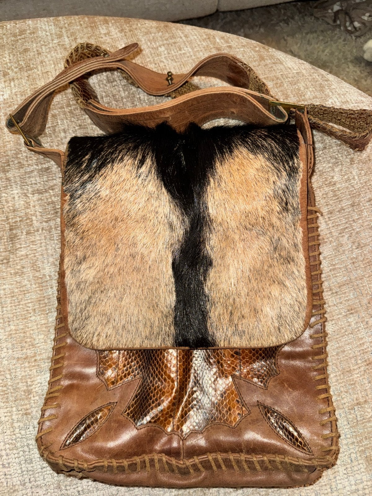 Unieke leren tas van Chick on a Mission met vacht en slangen, Sieraden, Tassen en Uiterlijk, Ophalen of Verzenden, Gebruikt, Bruin