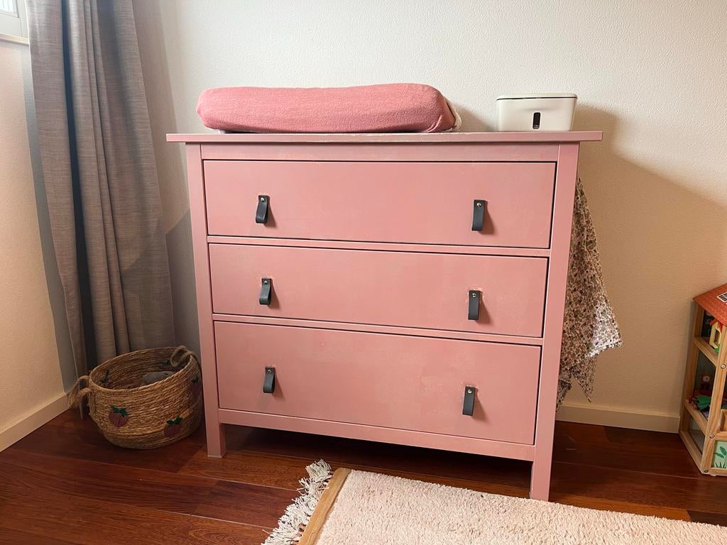 Roze ladekast met 3 laden - commode Hemnes ikea, Ophalen, 50 tot 70 cm, 90 tot 105 cm, 100 cm of meer