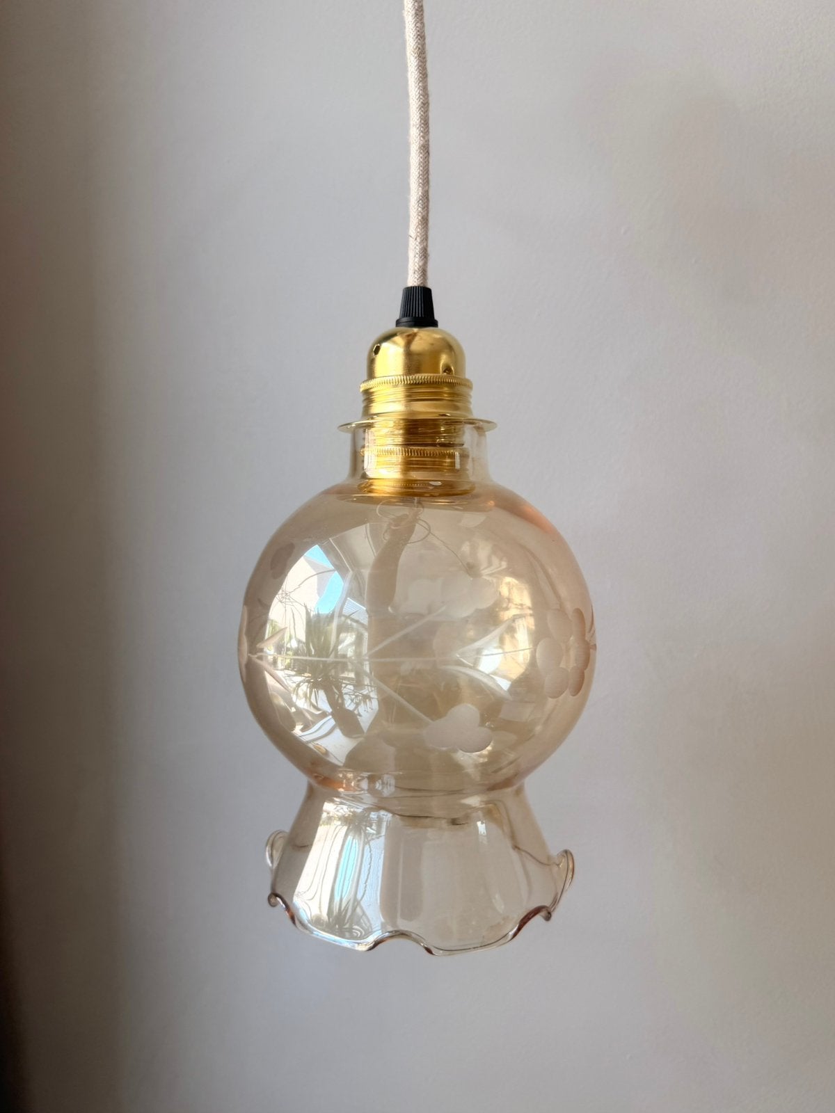 Vintage glazen hanglamp, Huis en Inrichting, Lampen | Hanglampen, Ophalen of Verzenden, Zo goed als nieuw