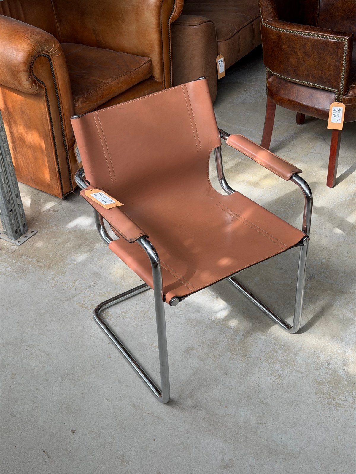 6x Vintage matteo grassi Italiaanse stoel met leer en chroom, Ophalen, Gebruikt, R., Bruin