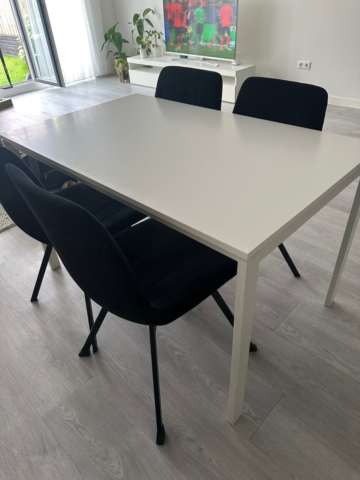 Eethoek met vier stijlvolle stoelen, Ophalen, Gebruikt, 50 tot 100 cm, Rechthoekig