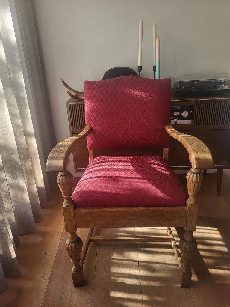 stoel uit grootmoeders tijd, rood /oud Rose gestoffeerd, Ophalen