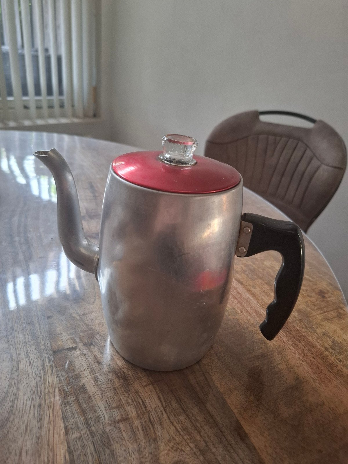 Vintage Aluminium Koffiekan met Rode Deksel, Ophalen of Verzenden