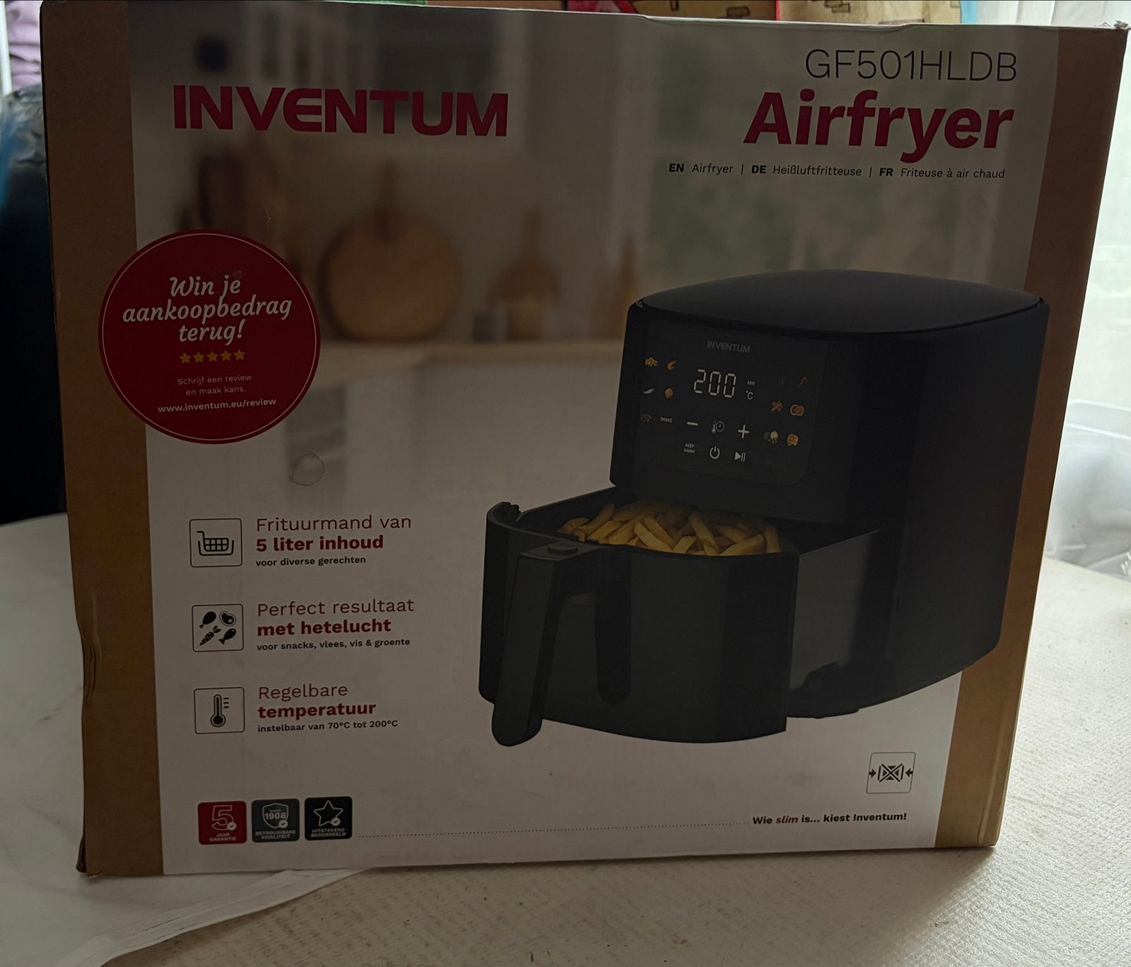 NIEUW Inventum GF501HLDB Airfryer - 5 liter inhoud, Ophalen of Verzenden, Nieuw, Airfryer, 1500 gram of meer