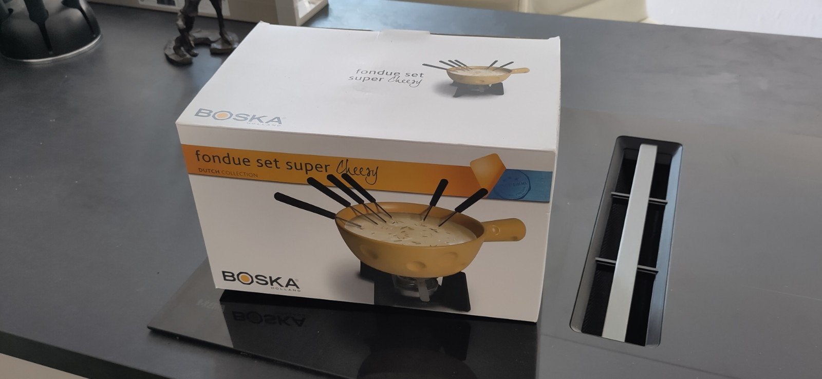 Boska kaasfondue set - Zo goed als nieuw, compleet, Overige typen, Geel, Ophalen of Verzenden, Zo goed als nieuw