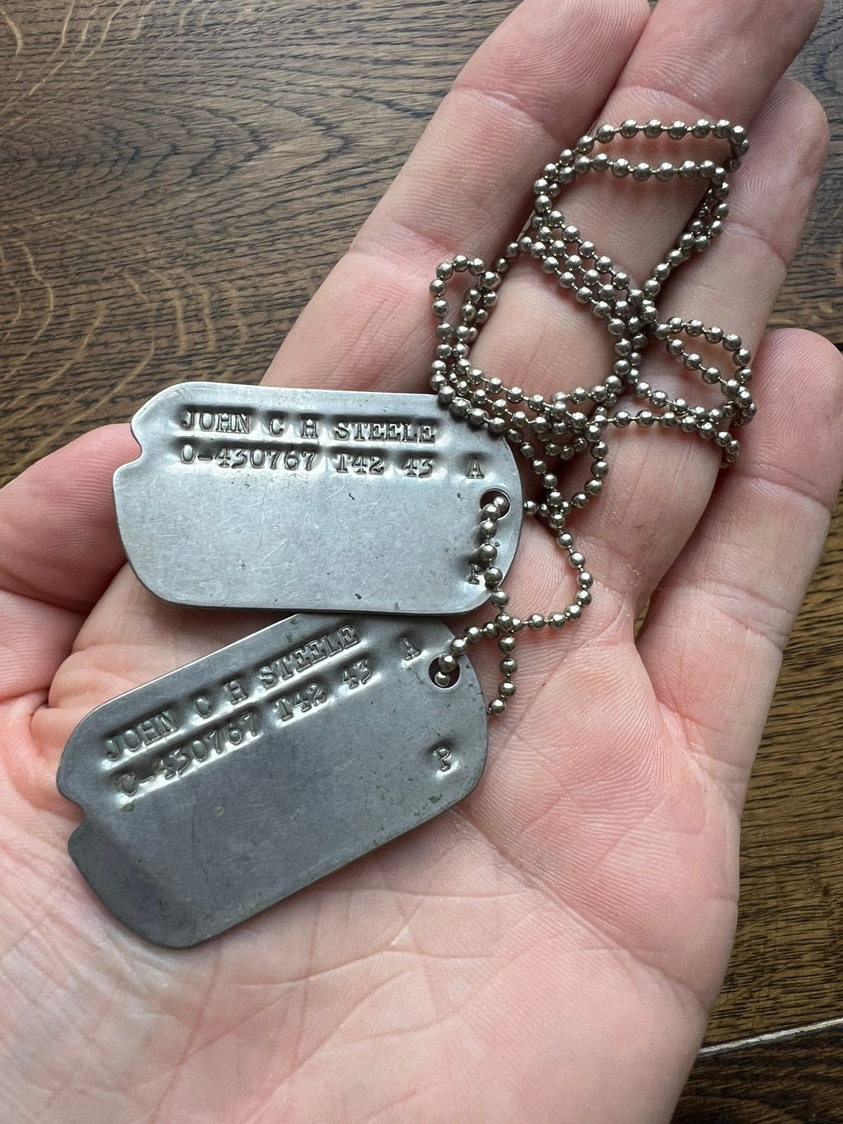 WO2 Amerikaans dog tag set niet onderzocht T42 officier, Amerika, Verzenden, Embleem of Badge