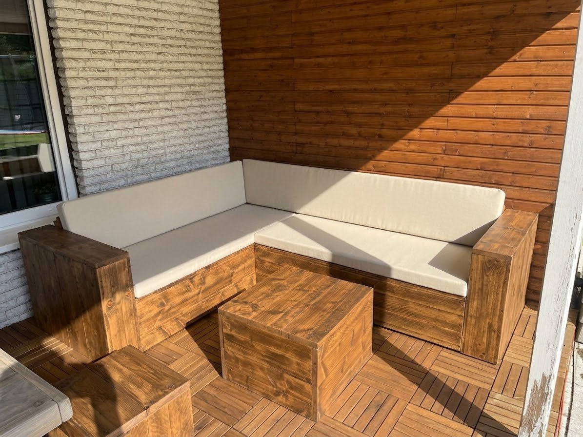 Steigerhout hoekbank loungeset tuinset tuinmeubelen SALE, Ophalen of Verzenden, Nieuw, Steigerhout, Hocker