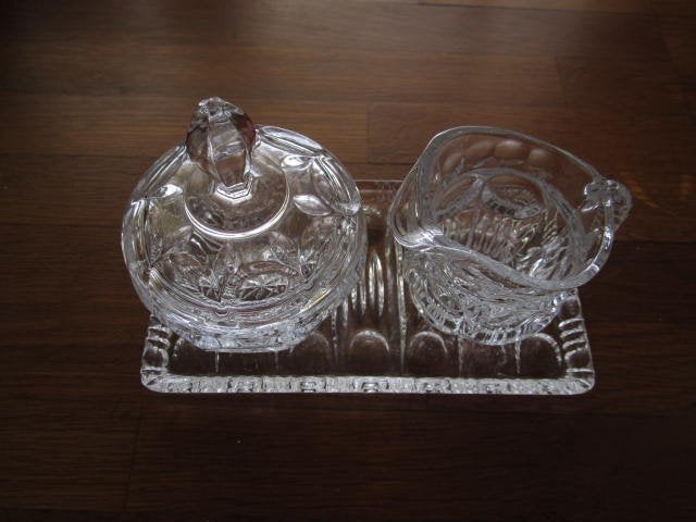 Geslepen glas  Suikerpot, Melkkan en Dienblad Set, Ophalen of Verzenden