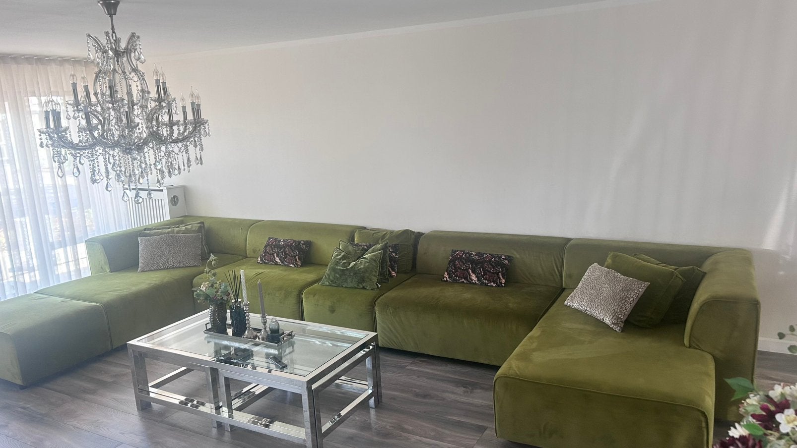 Colmore Design U-bank Groen Velvet – Luxe Hoekbank, Ophalen, Zo goed als nieuw, Stof