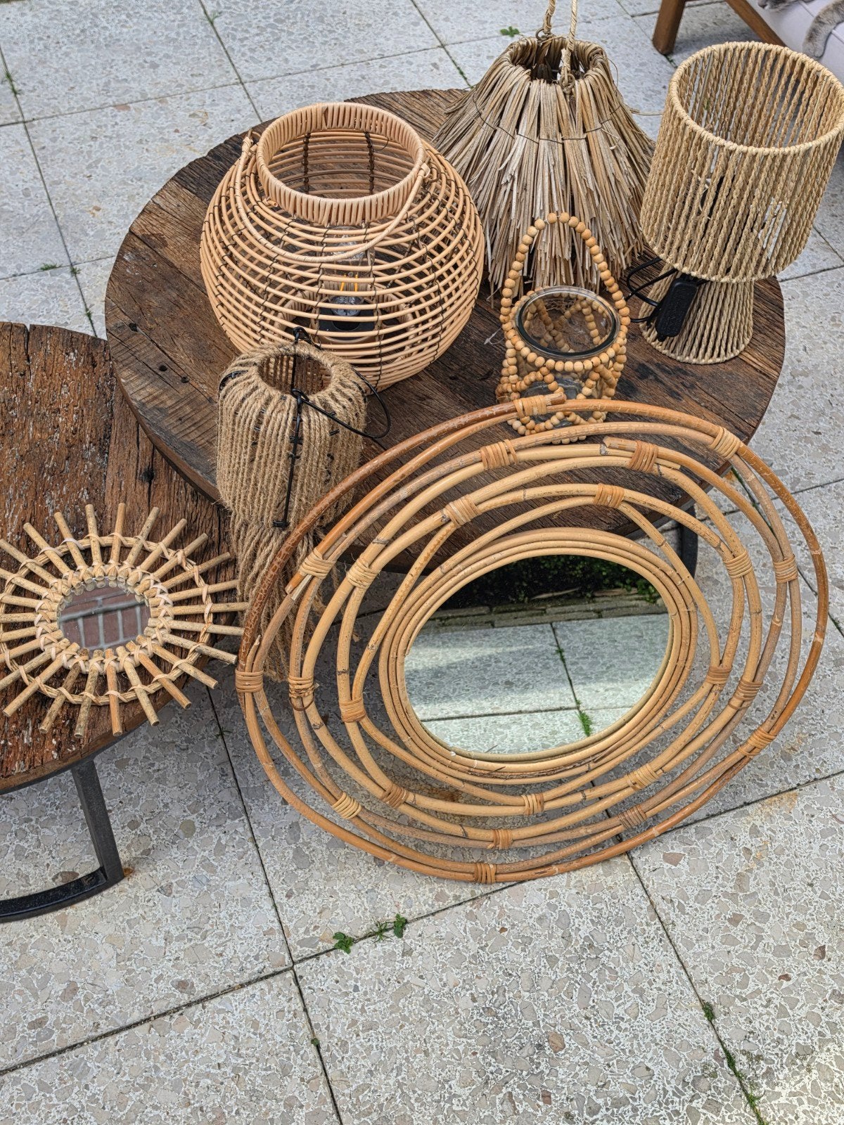 Rotan en Jute Decoratie Set - Boheemse Stijl, Huis en Inrichting, Woonaccessoires | Overige, Gebruikt, Boho, Ophalen of Verzenden