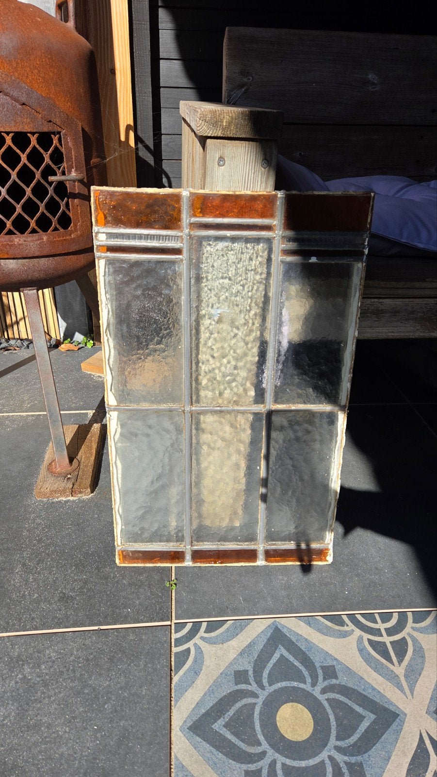 2x Oud glas in lood raam - 53x57 cm, Gevelraam of Ruit, Gebruikt, Minder dan 80 cm, Ophalen of Verzenden
