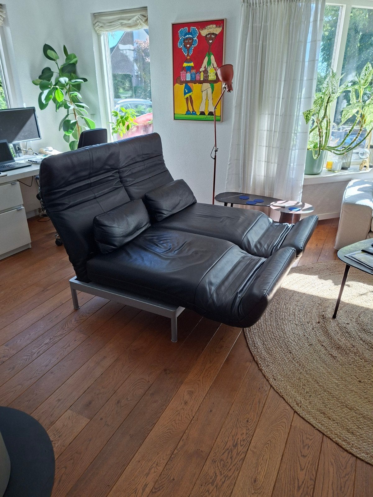 Rolf Benz leren bank - Zwart, verstelbaar, Ophalen, Gebruikt, 100 tot 125 cm, Tweepersoons
