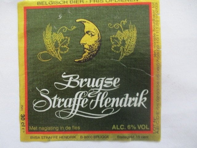 bieretiket Belgie 17-8 (19L) straffe hendrik, Verzamelen, Ophalen of Verzenden, Gebruikt, Overige typen, Overige merken