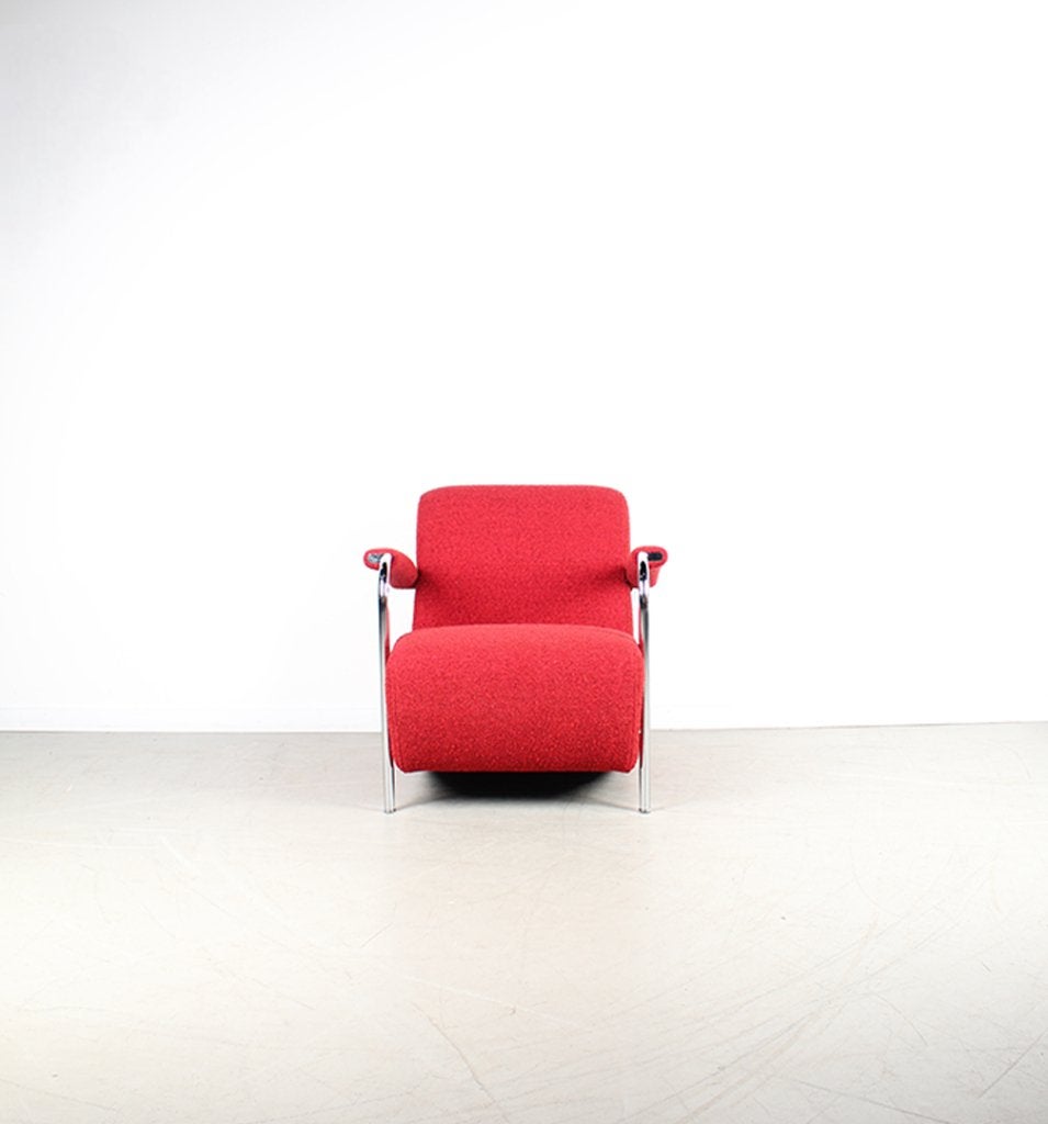 2x Leolux Scylla Fauteuil Laag Rood Stof – Chroom, Niet ingevuld, Niet ingevuld, 75 tot 100 cm, Ophalen of Verzenden